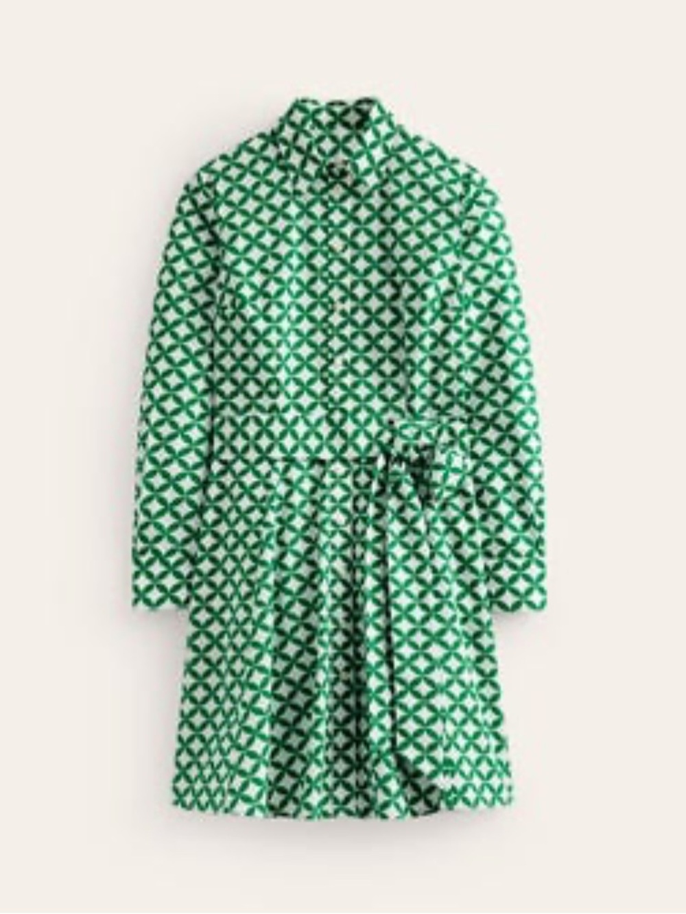 Boden Button-Front Green Diamond Print Amy Cotton Mini Dress with Pockets - Picture 3 of 6